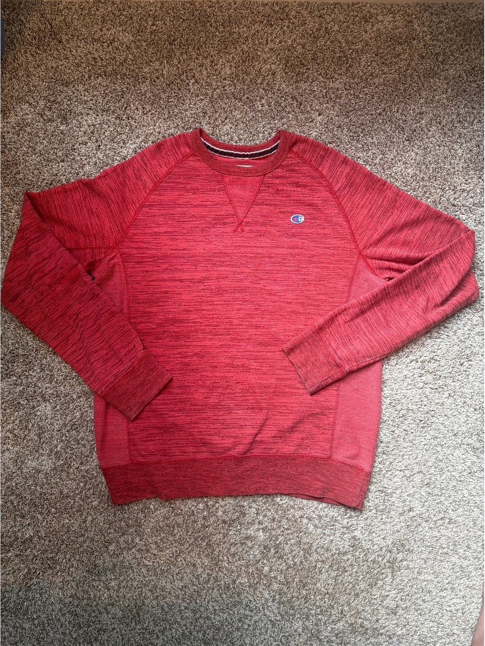 Champion Men’s Red Heather Crewneck Sweatshirt Embroidered Logo Pullover